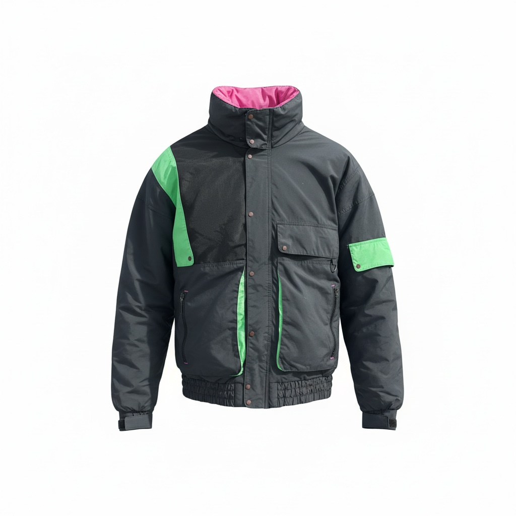 Black and Green Mountain Goat Ski Jacket - Size L